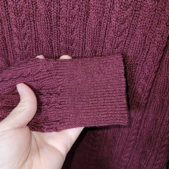 Bleu Gray Small cable knit tunic length crew neck sweater relaxed fit burgundy - Picture 3 of 6